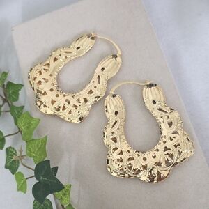 Large Statement Gold Filled Filigree Oval Hoop Earrings